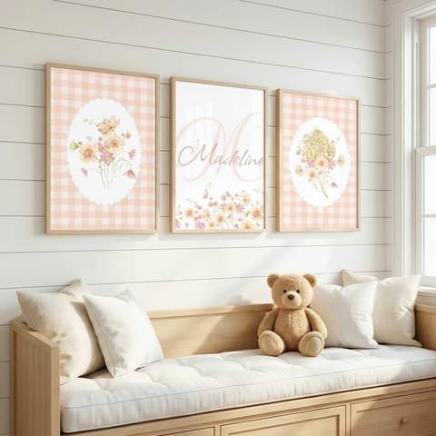 Peach Gingham Name Set