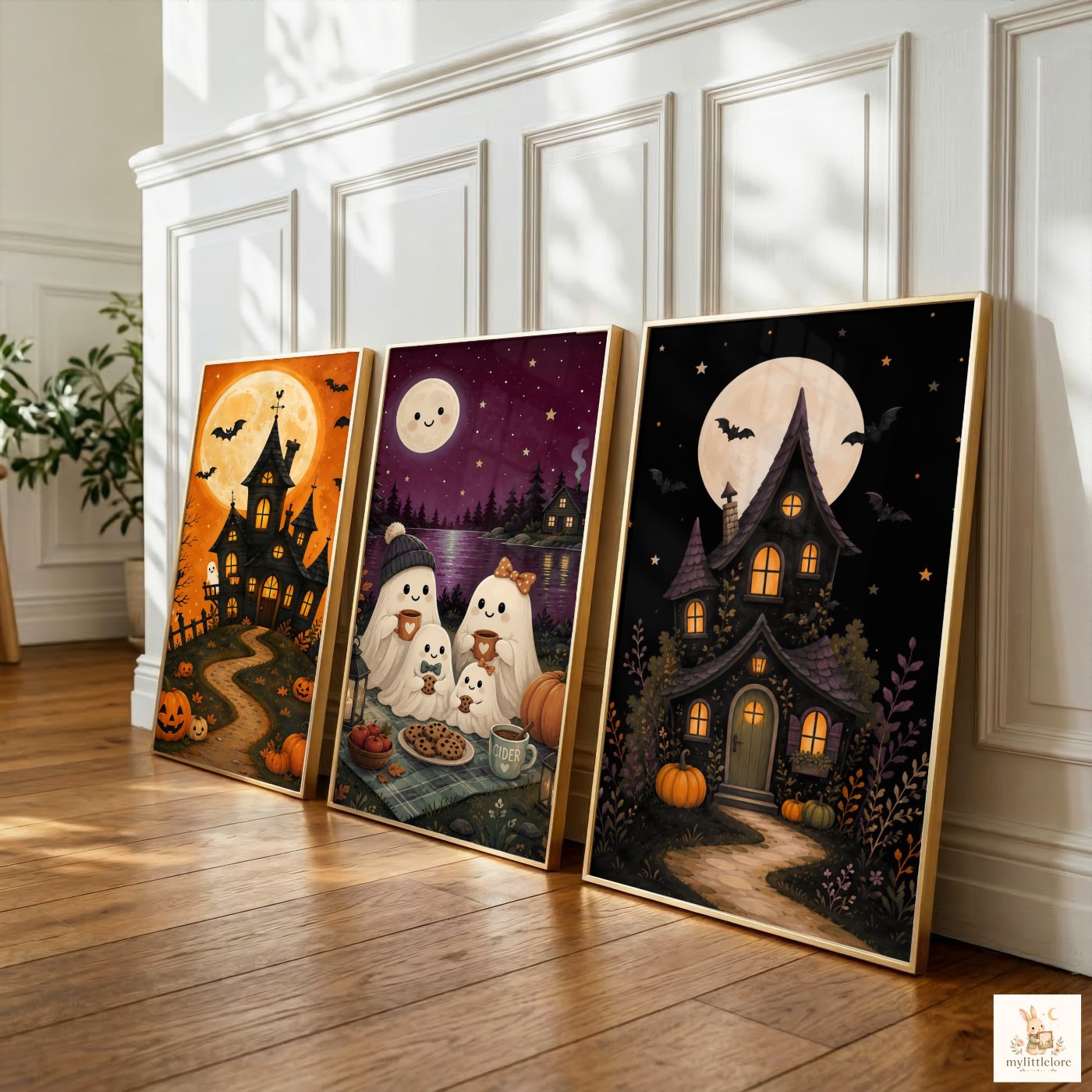 Halloween prints on a playroom wall