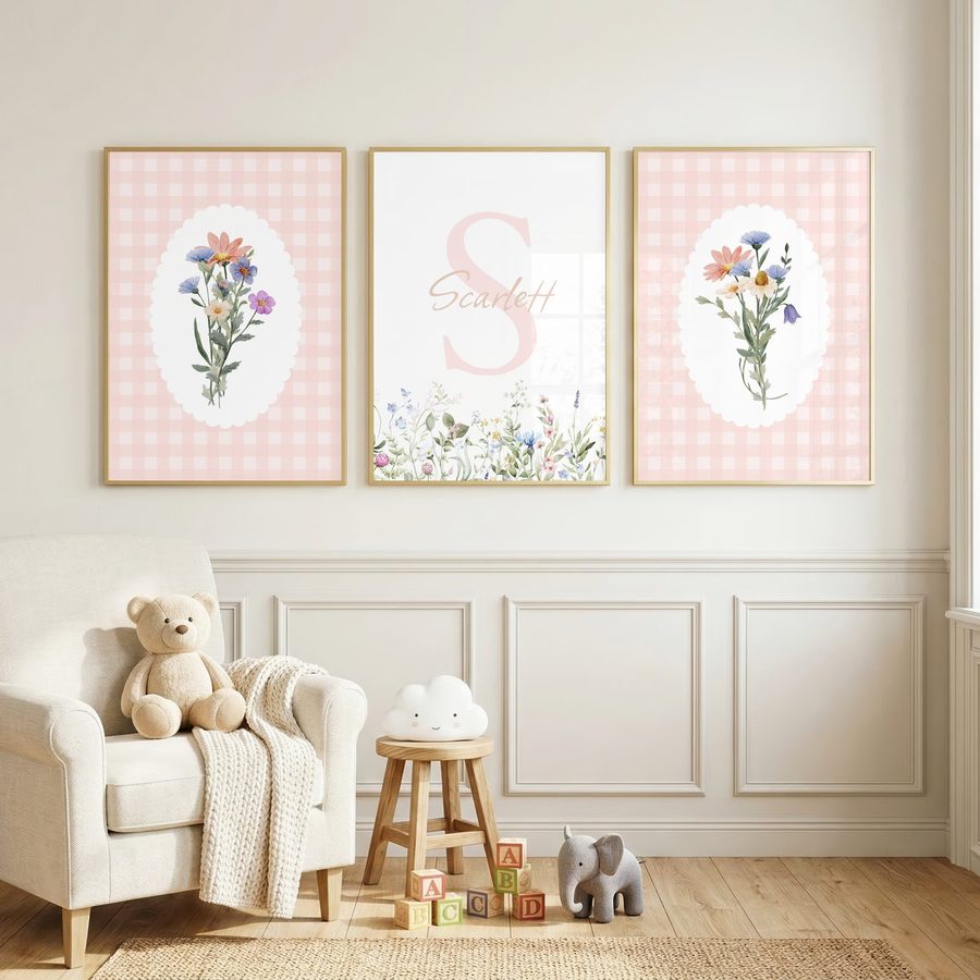 Pink Gingham Name Set